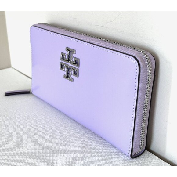 New Tory Burch Britten Patent Zip Continental Wallet Lavender with Card Holder - Picture 3 of 7